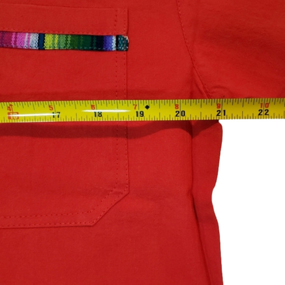 MEXICAN Guayabera Shirt Red Button Down Lightweight Men's Size S - Picture 2 of 8